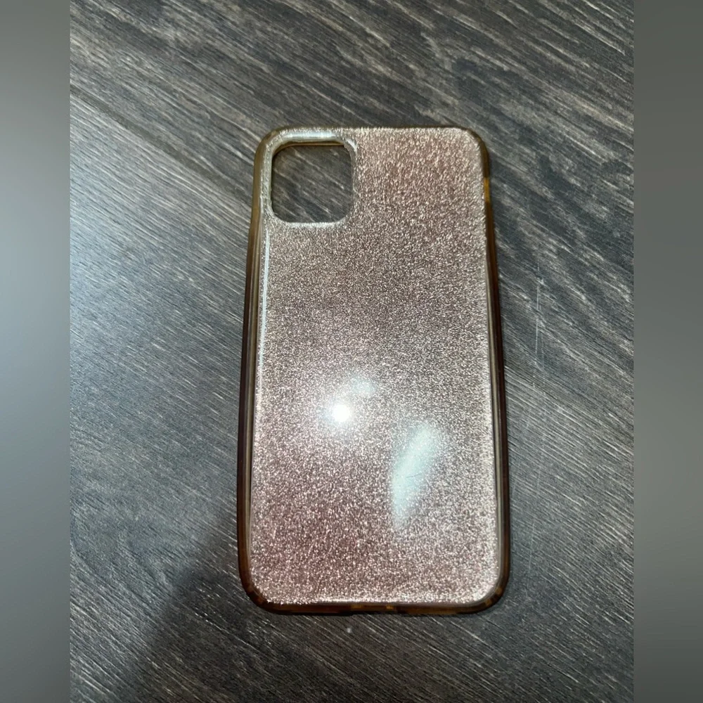 iPhone 15 phone case, rose gold pink glitter